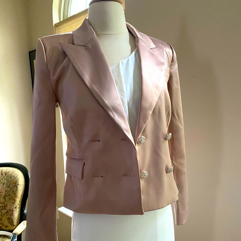 Revolve & Dundas satin pink beige Marion blazer jacket top S 4-6
